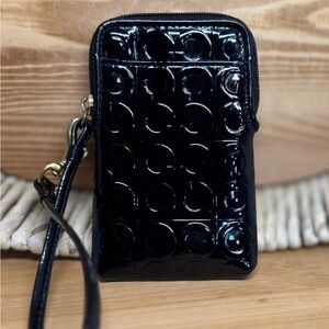 Coach Black Patent Leather Debossed "C" Mini Wristlet EUC